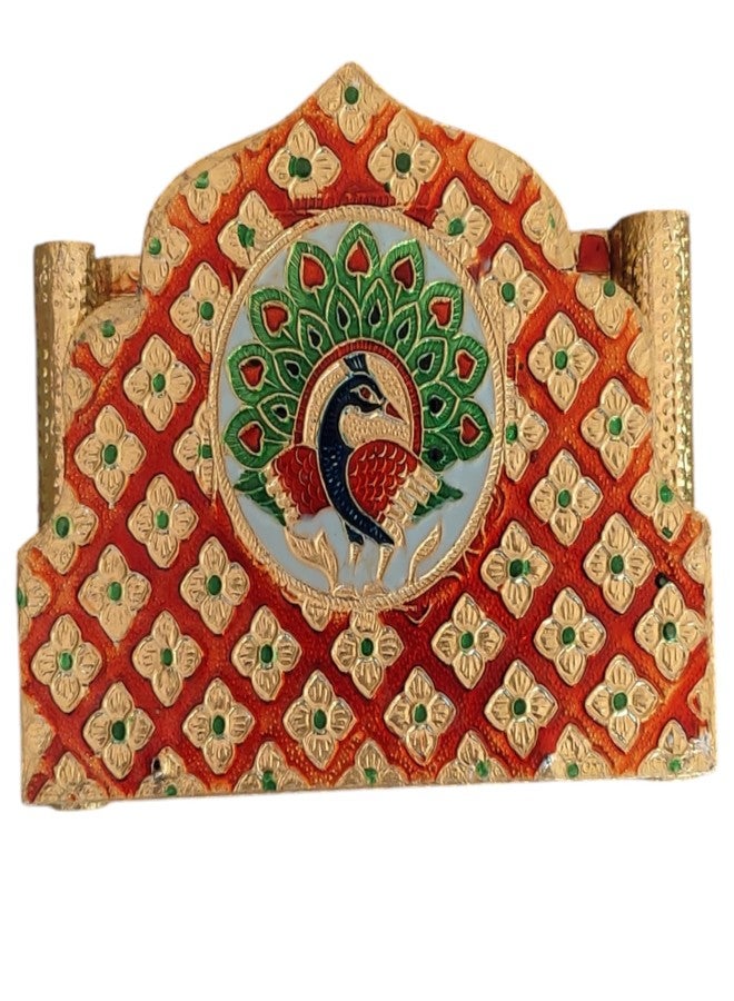OPPILLA خشبية Meenakari Laddu Gopal سنغاسان قابلة للطي لمعبد المنزل، 15.2 سم × 10.1 سم - Image 5
